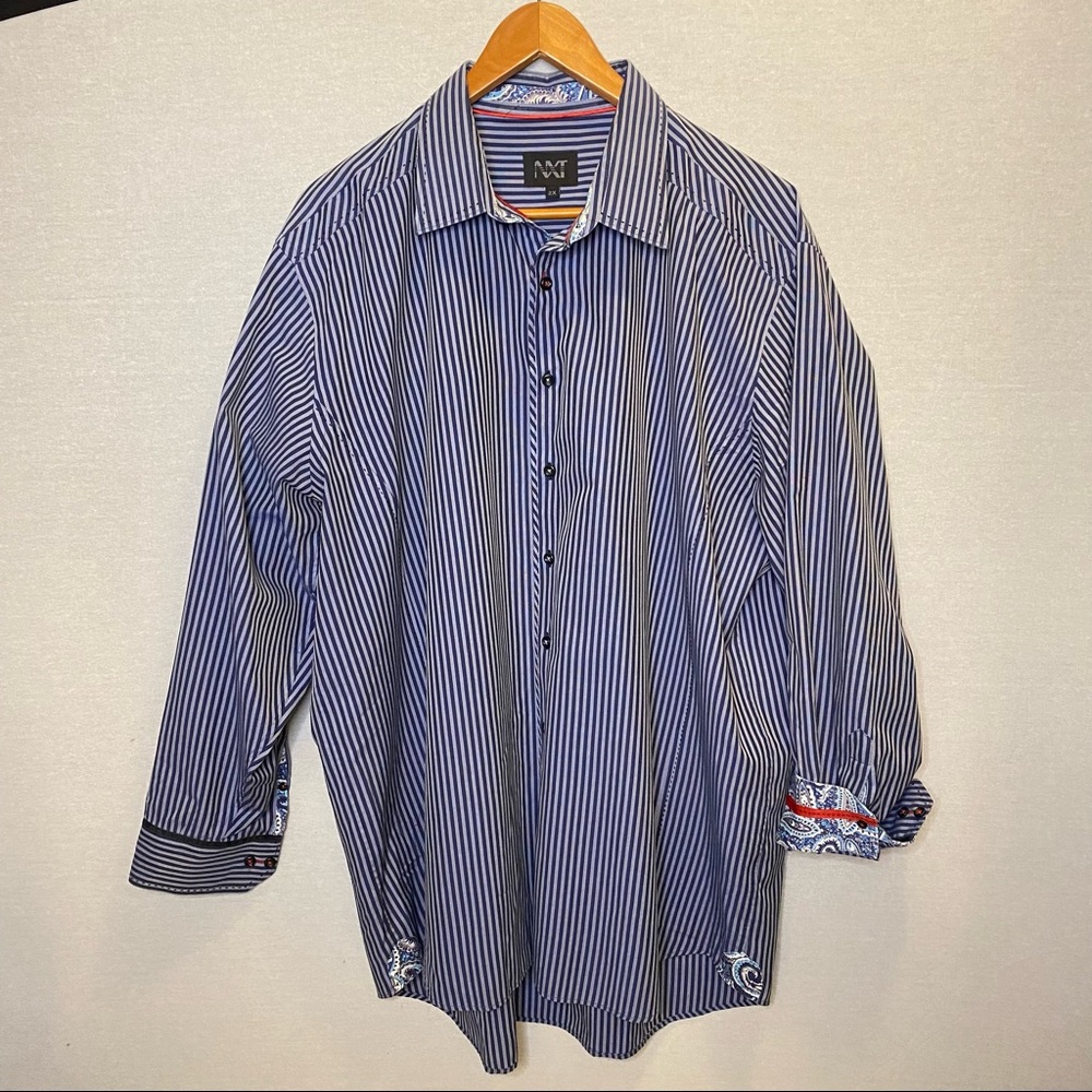 NXT Striped Dress Shirt Contrast Cuffs & Collar Blue Men’s Size 2X